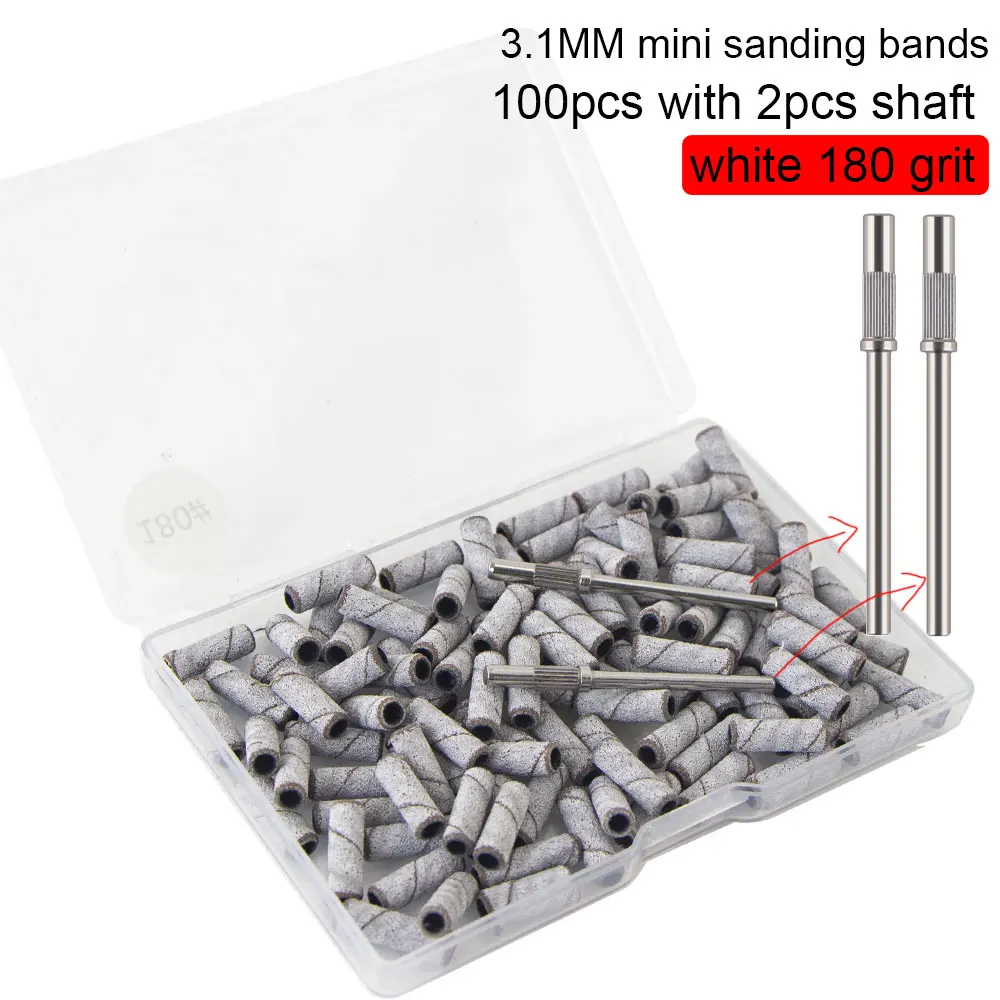 100pcs 3.1mm Mini Small Sanding Bands With 2Pcs Mandrel Bit Set Nail Drill Bits For Remove Nail Polish Gel Tool Accessories