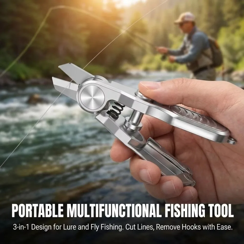 Three-in-One Fishing Line Cutter Portable Stainless Steel Fly Fishing Pliers Hook-bonding Effortless Cut Fish Knot Tying Tool