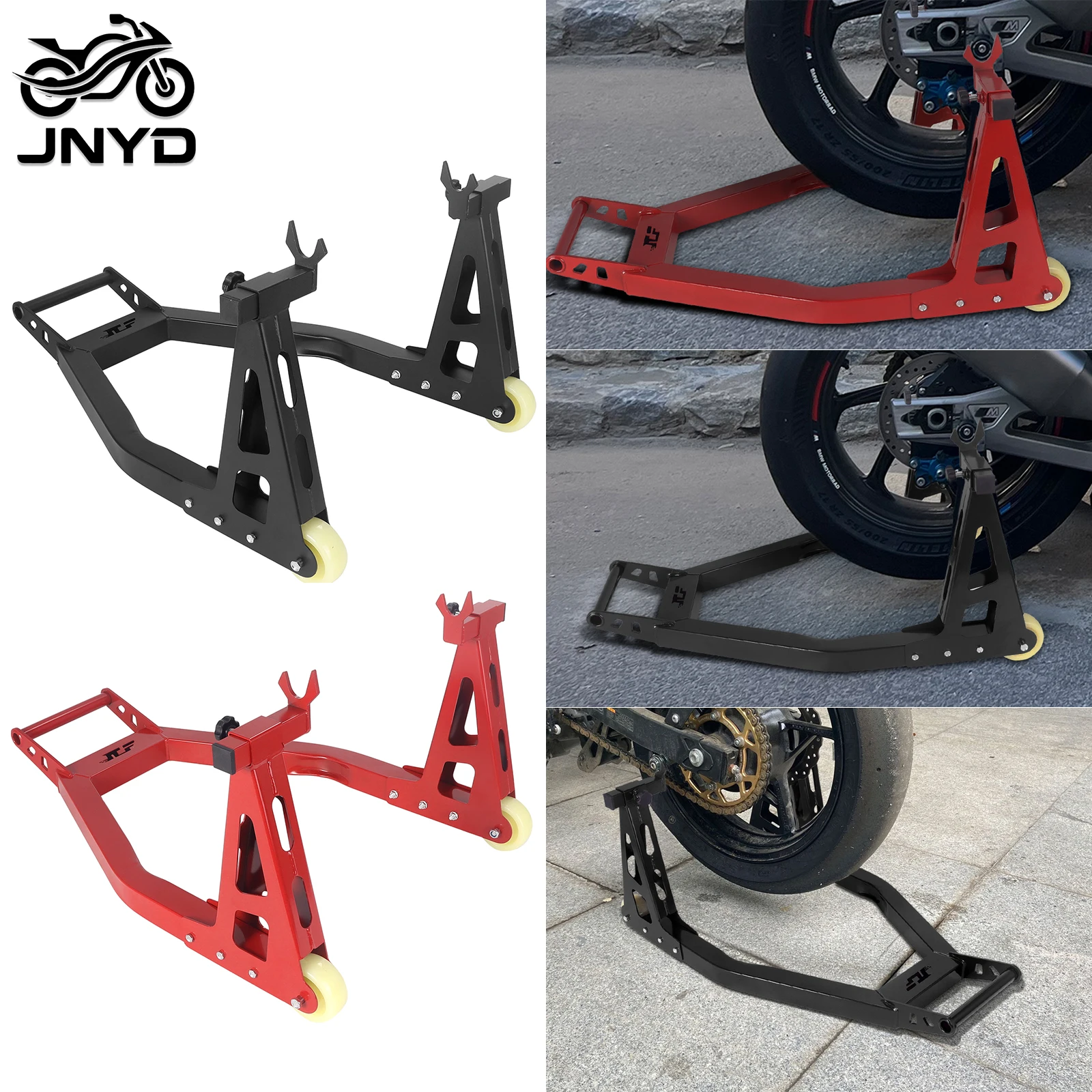 JNYD Square Motorcycle Lift Stand Rear Wheel Support Stand Wheel Stand Black/ Red Auto Wheel Support Frame Tire Repairing Tool