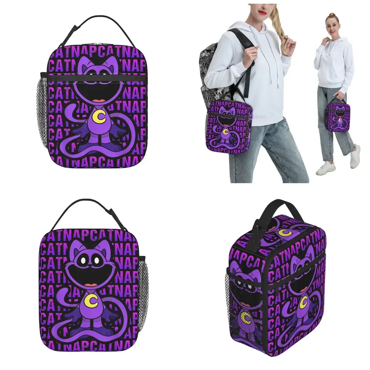 Sorridente Critters Catnap borsa termica per il pranzo per il viaggio divertente cartone animato borsa per alimenti portatile uomo donna scatola