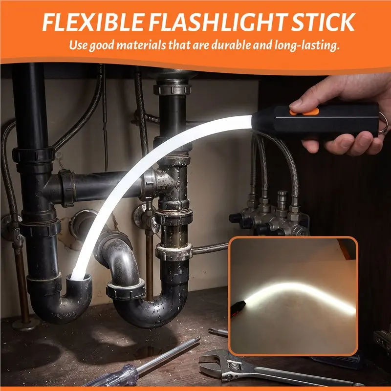 PORK-Flexible LED Flashlight Stick,Bendable LED Work Light,8 Brightness Levels Rechargeable For Car Repairs