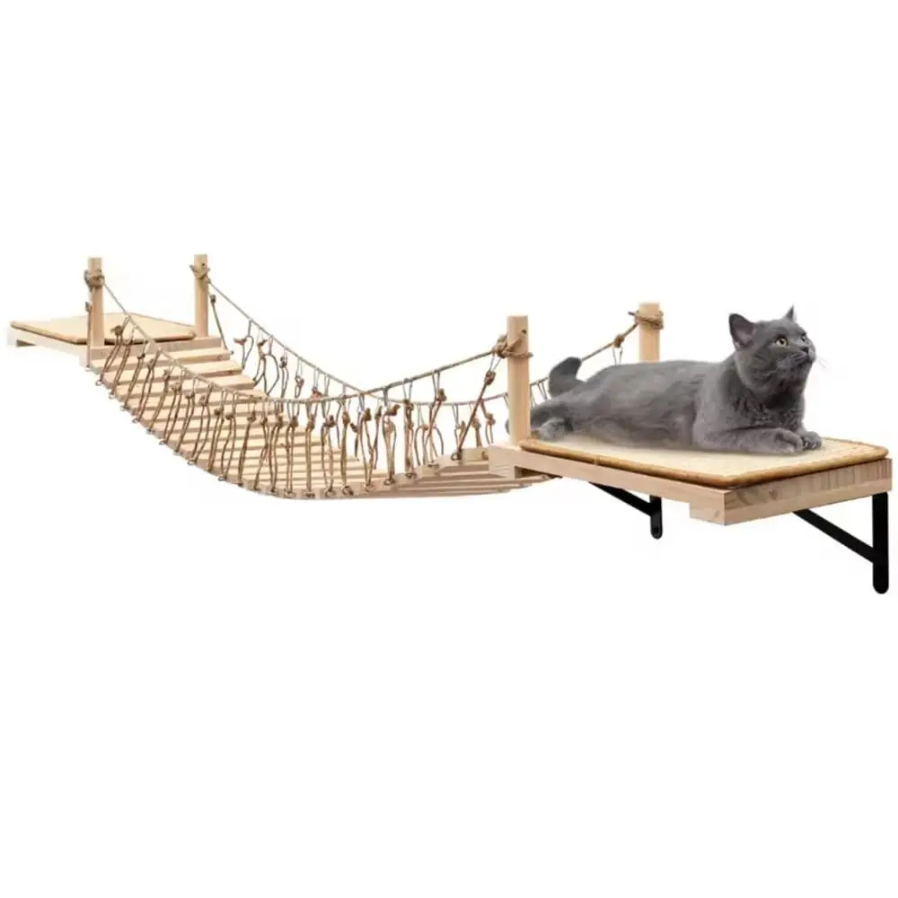 

WallMounted Cat Roped Bridge Long for Indoor Cats, Cat Wall Shelves for Sleeping, Playing, Climbing, Wooden Cats Bed and Perche