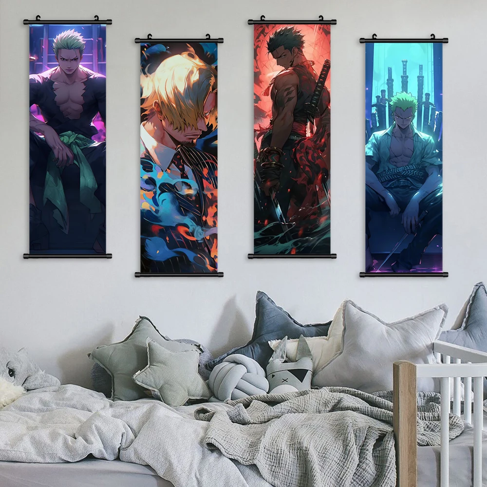 Anime Pendurado Pergaminhos de One Piece, Wall Art, Zoro Poster, Sanji Canvas Pintura, Desenhos Animados Modular Imagem, Home Decor