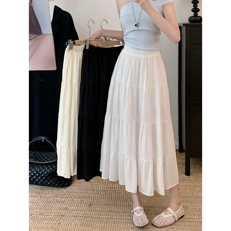 

Women's A-line Korean Style High Waist Patchwork Cake Mid-length Skirt