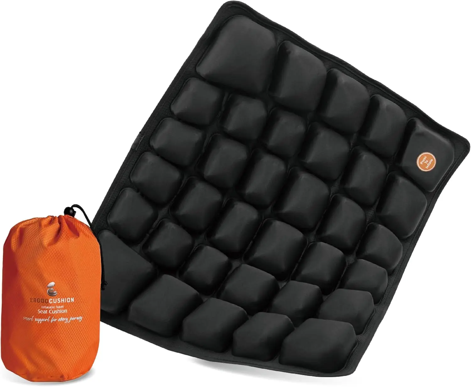 

Inflatable Seat Cushion for Travel - Portable Pad with Pump, Adjustable Firmness, Back Pain Support
