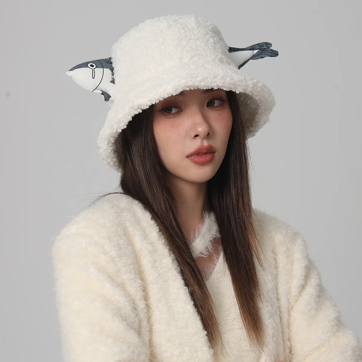 Personality And Quirky Three-Dimensional Salted Fish Imitation Lamb Plush Caps Men And Women Warm And Cold Proof Fisherman Hats