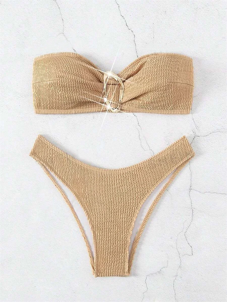 

Sexy Bikini Set Women Brown Metal Bow Ornaments Push Up Micro Swimwear 2025 Brazilian Summer Beach Bathing Suit Swimsuit
