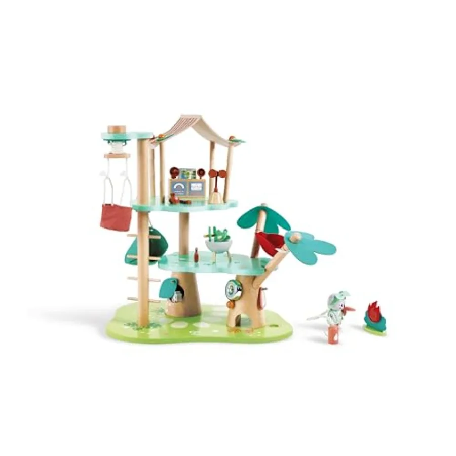 

Kiki's Treehouse Headquarters Dollhouse Toy: indoor playset, wood-plastic composite, natural wood tone, modular design with rem