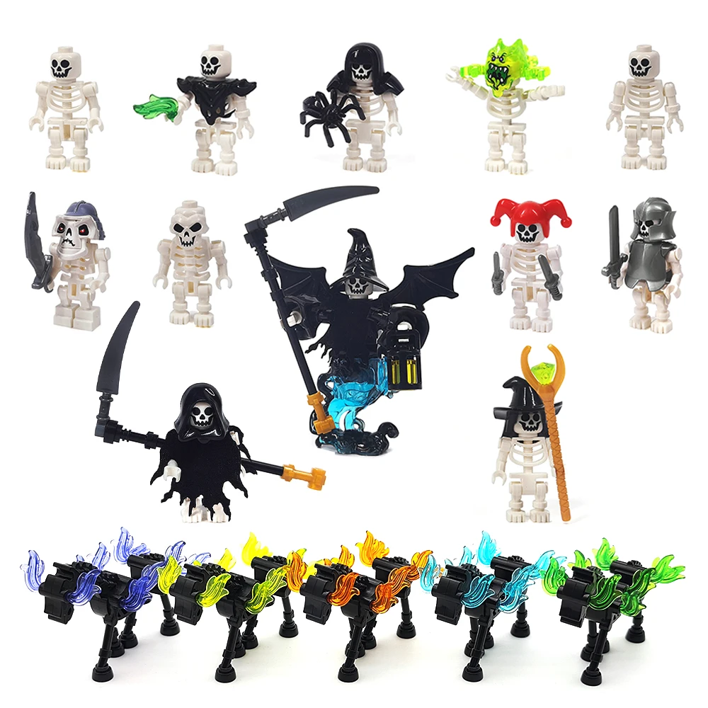 MOC Halloween Skeleton Armee Mini Puppe Bausteine DIY Zusammengebaute Bausteine Charakter Puppe Skelett Pferd Ornamente Spielzeug