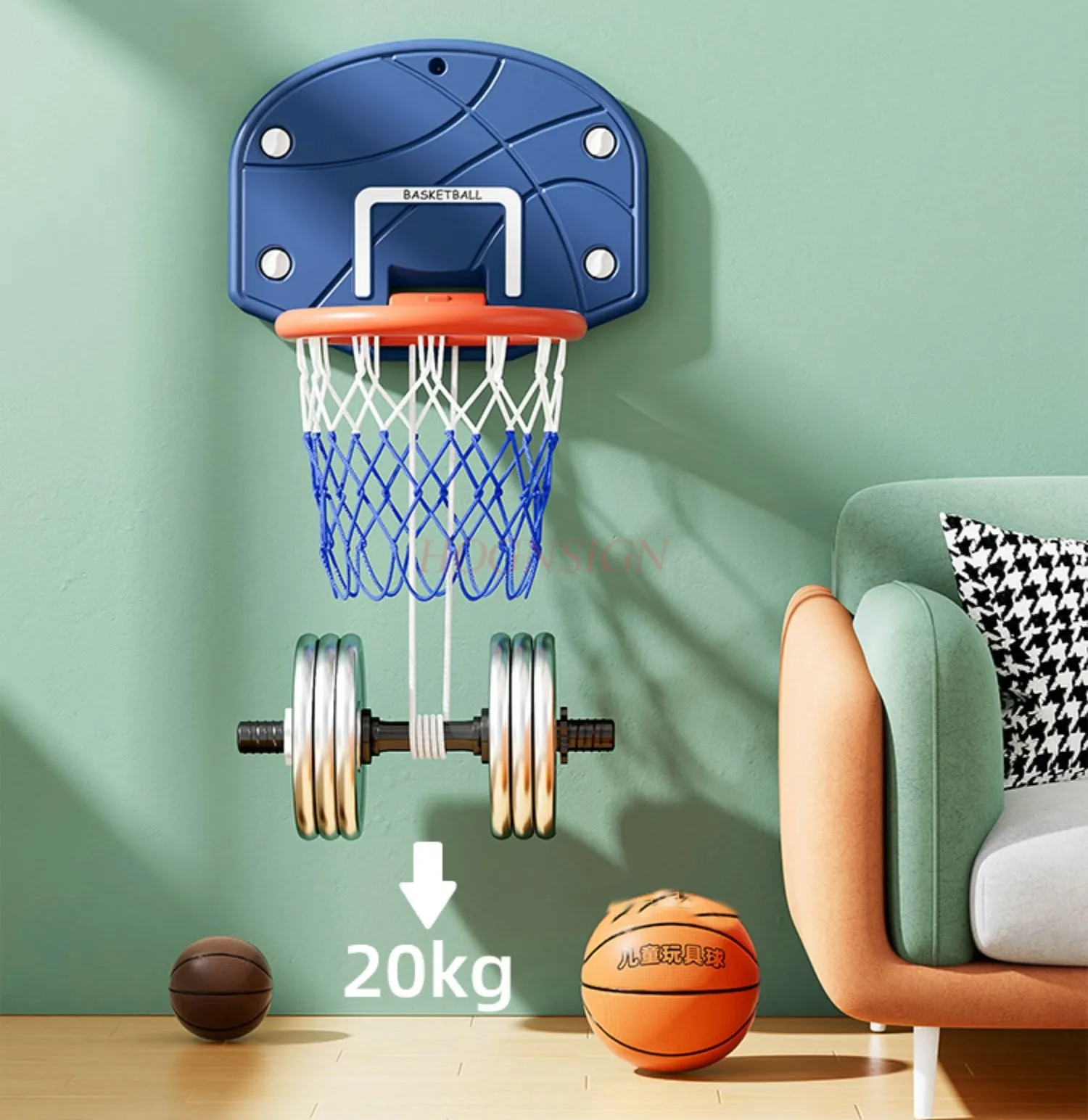 Portaoggetti da basket per bambini da interno per bambini da 3 a 6 anni, giocattolo da appendere alla casa, telaio da tiro senza perforazione