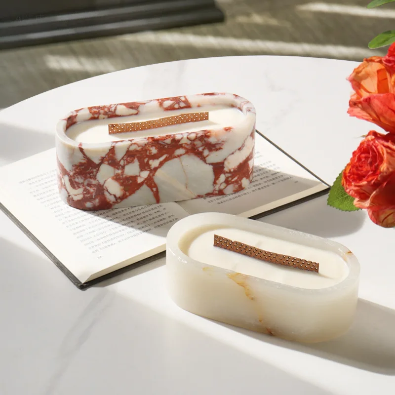 YFY  Modern Light Luxury Natural Marble Candle Holder Creative Candle Cup Decorative Aromatherapy Ornaments-2pcs