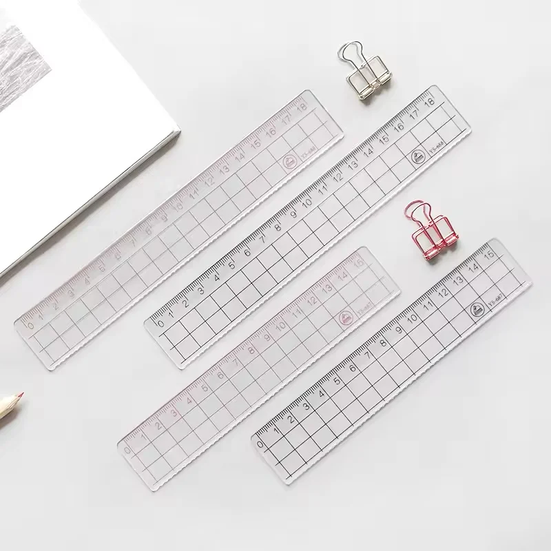 20CM Transparent Minimalist Style Plastic Ruler Grid Ruler Student Office Study Stationery Painting Study Supplies