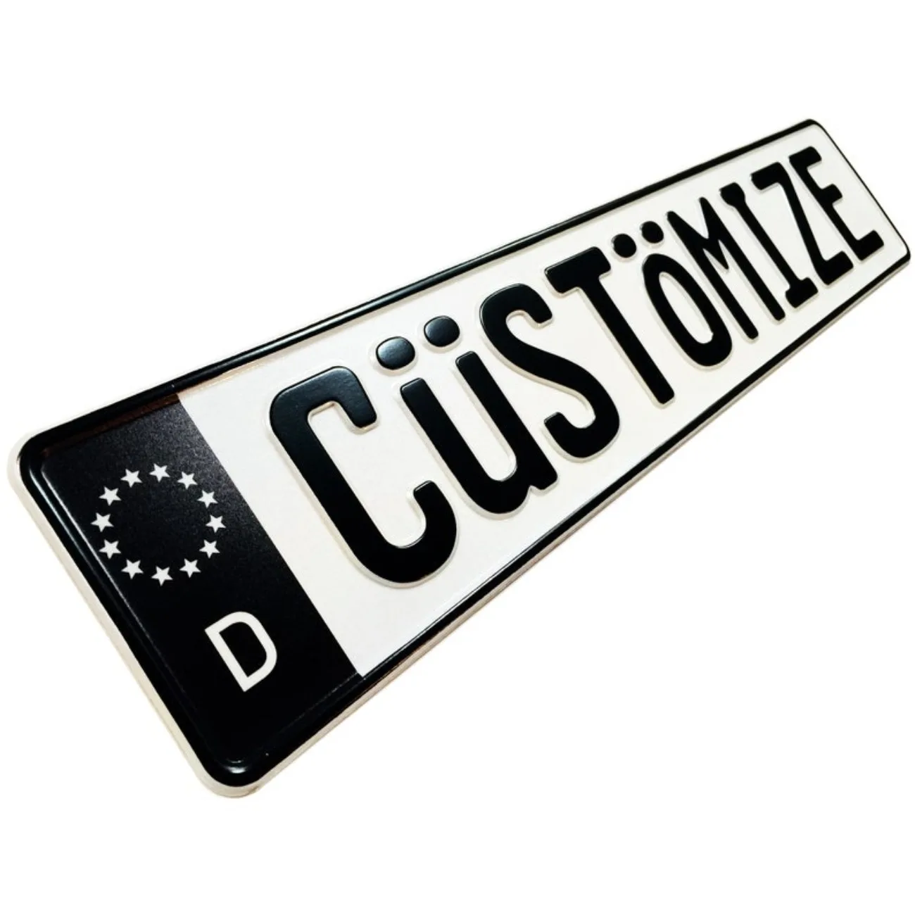 Placa de matrícula alemana personalizada: banda europea negra, decoración de aluminio en relieve para garaje/cueva de hombre.