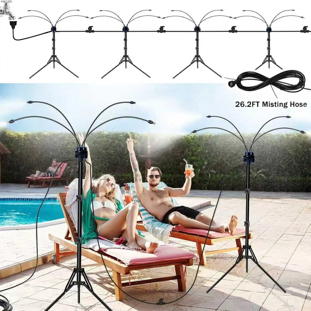 Poolside Misting Fan Outdoor Misting System For Hot Summer Days As Shown Four Bendable Spray Arms For Patio Cooling