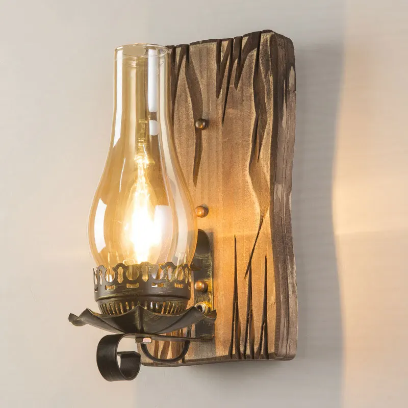 American Vintage Industrial Solid Wood Wall Light Sconce Wall Mounted for Restaurant Cafe Bar Hallway Home Decor
