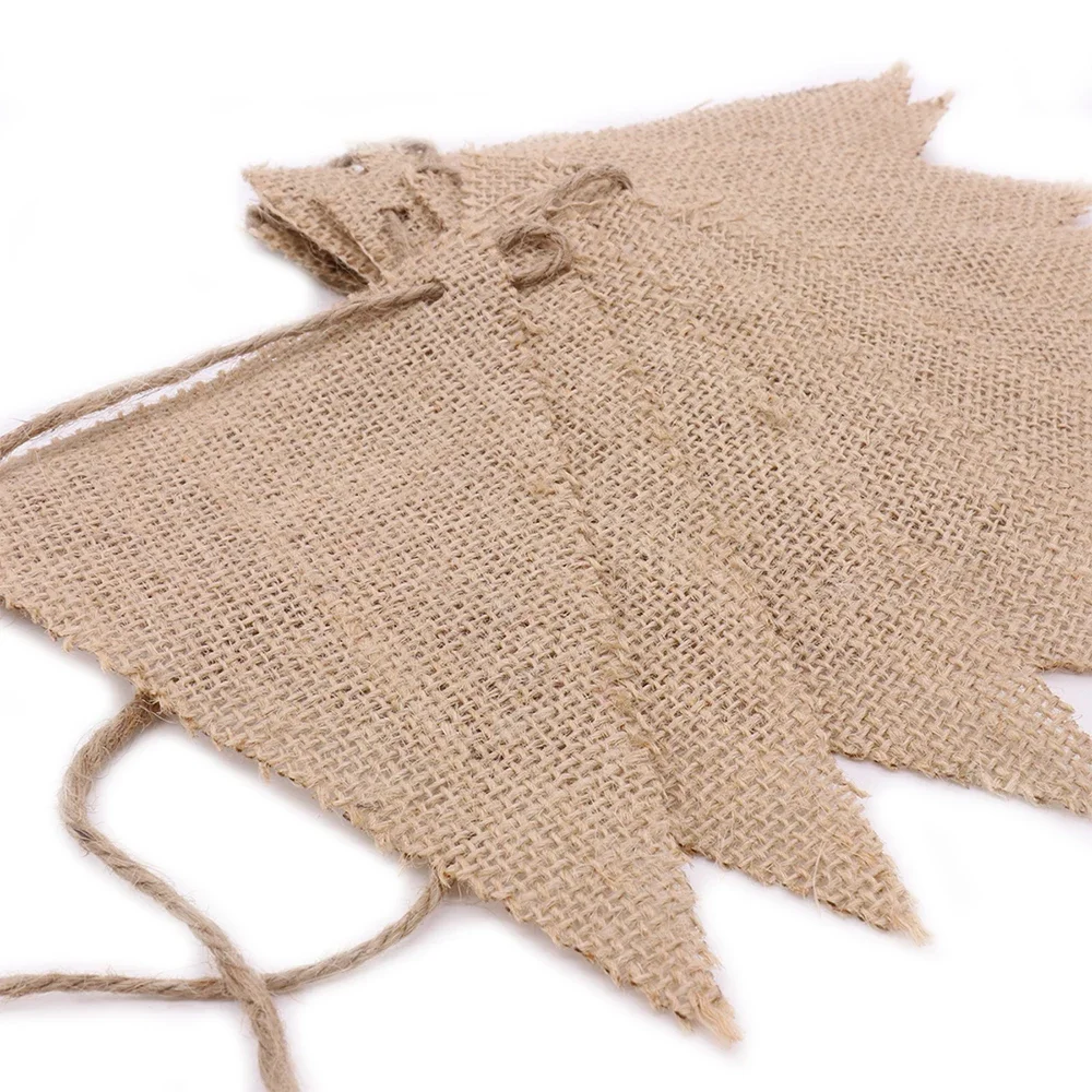 Jute Vintage Burlap Banner Hessian Bunting Hanging Garland Flags Rope For Wedding Party Birthday Decoration Photography Props