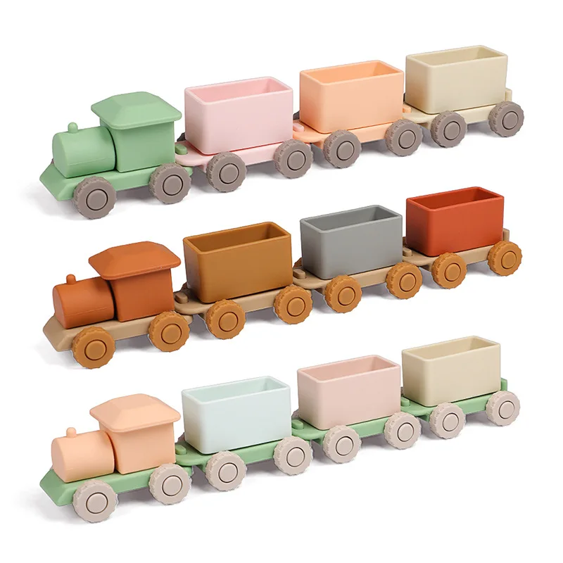 Jouet de train en silicone – Facile à assembler et à démonter, coulissant durable et lisse, adapté aux enfants, jouet éducatif