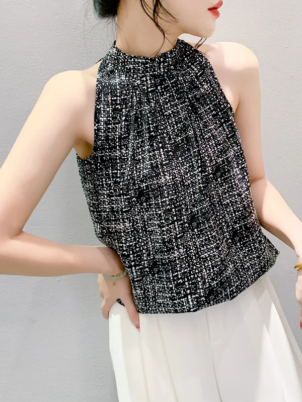 เสื้อกั๊กชีฟองพิมพ์ลายฤดูร้อนแฟชั่นสำหรับผู้หญิง สไตล์เวสเทิร์น ทรงเข้ารูป เหมาะสำหรับใส่ทำงานหรือใส่ลำลอง