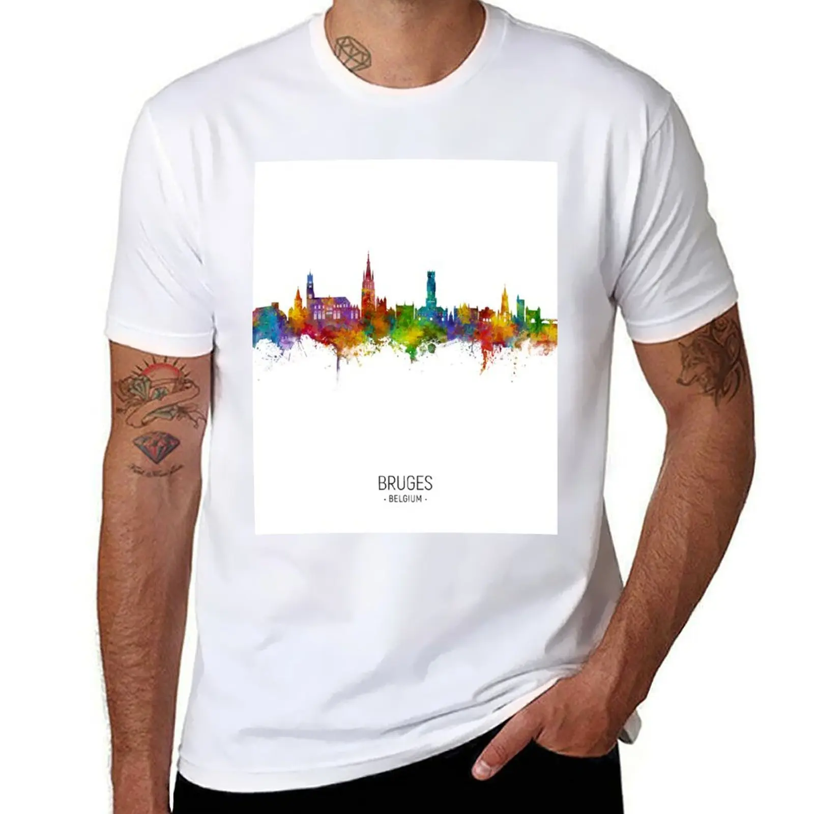 Bruges Belgium Skyline T-Shirt man clothes quick-drying mens t shirts pack