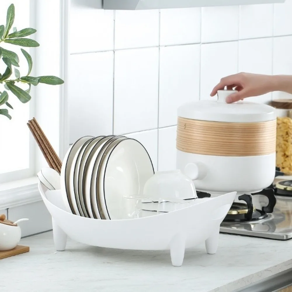 Plastic Oval Shaped Drainer Drainage Space Saving Bowl Utensil Holder with Utensil Holder Large Capacity Tableware Holder