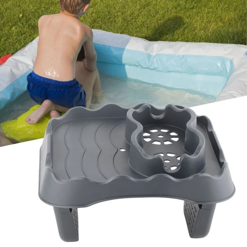 

Поднос для стола для гидромассажной ванны со сливными отверстиями, противоскользящий регулируемый боковой столик для гидромассажной ванны для бассейнов, спа-ванны, серый