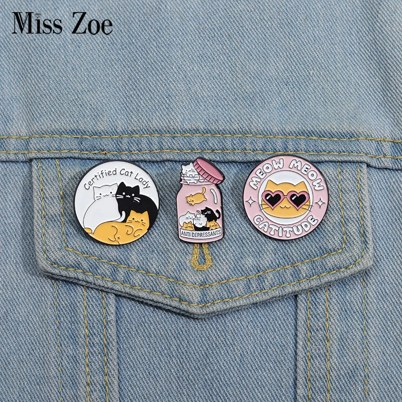 Certified Cat Lady Enamel Pins Custom Cats ANTI Depression Brooches Lapel Badges Animal Jewelry Gift for Cat Lovers