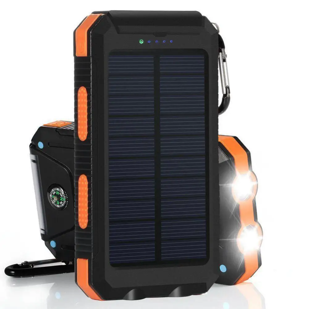 Solar Panel Dual USB Power Bank Case SOS Light Flashing Light Compass Bank Power Case External Box Mobile Phone Fast Charger