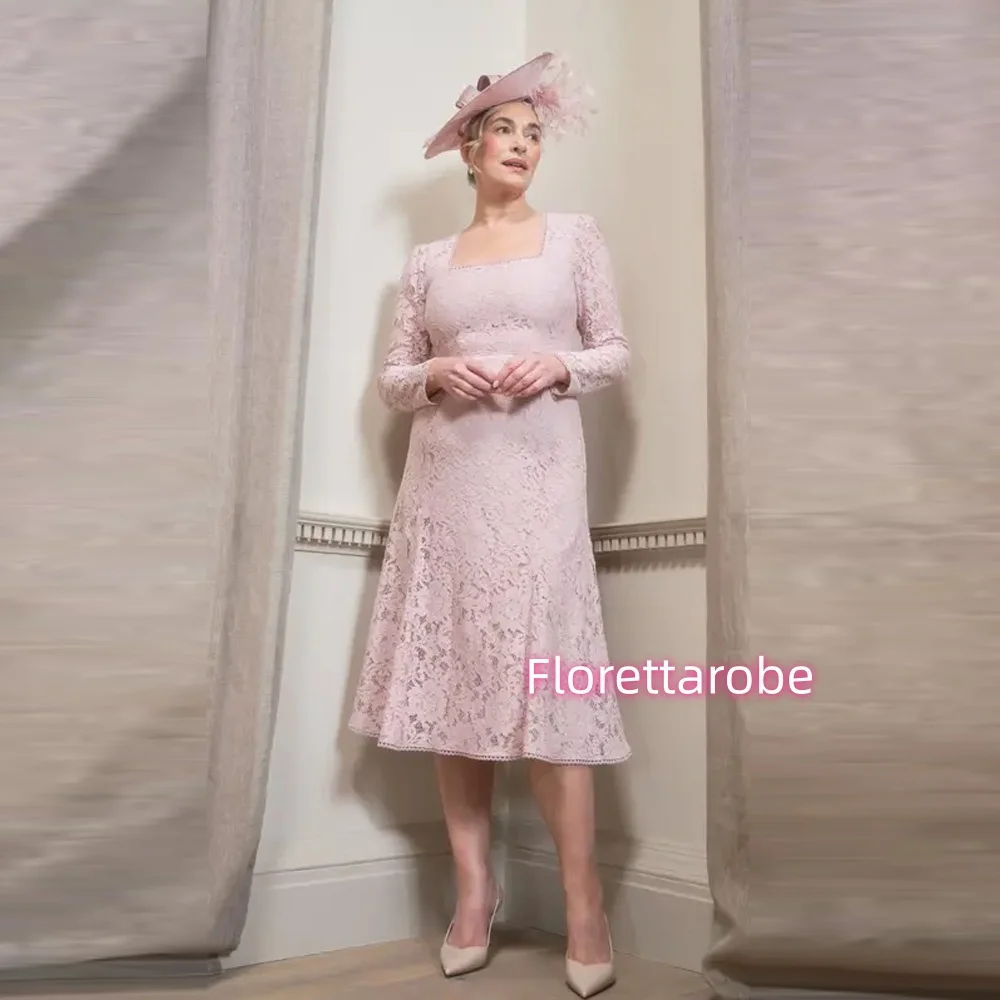 

Lace Evening Dress Mermaid Customized Square Neck Long Sleeves Mother of the Bride Dresses Arabian Wedding Party Dresses