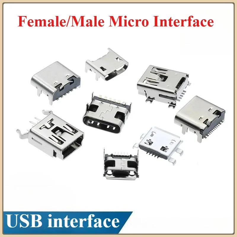 10PCS Android Interface Microphone 5P Trapezoidal Port USB Patch 180 Degree Micro Female Socket Male 90 Degree Type-C Socket