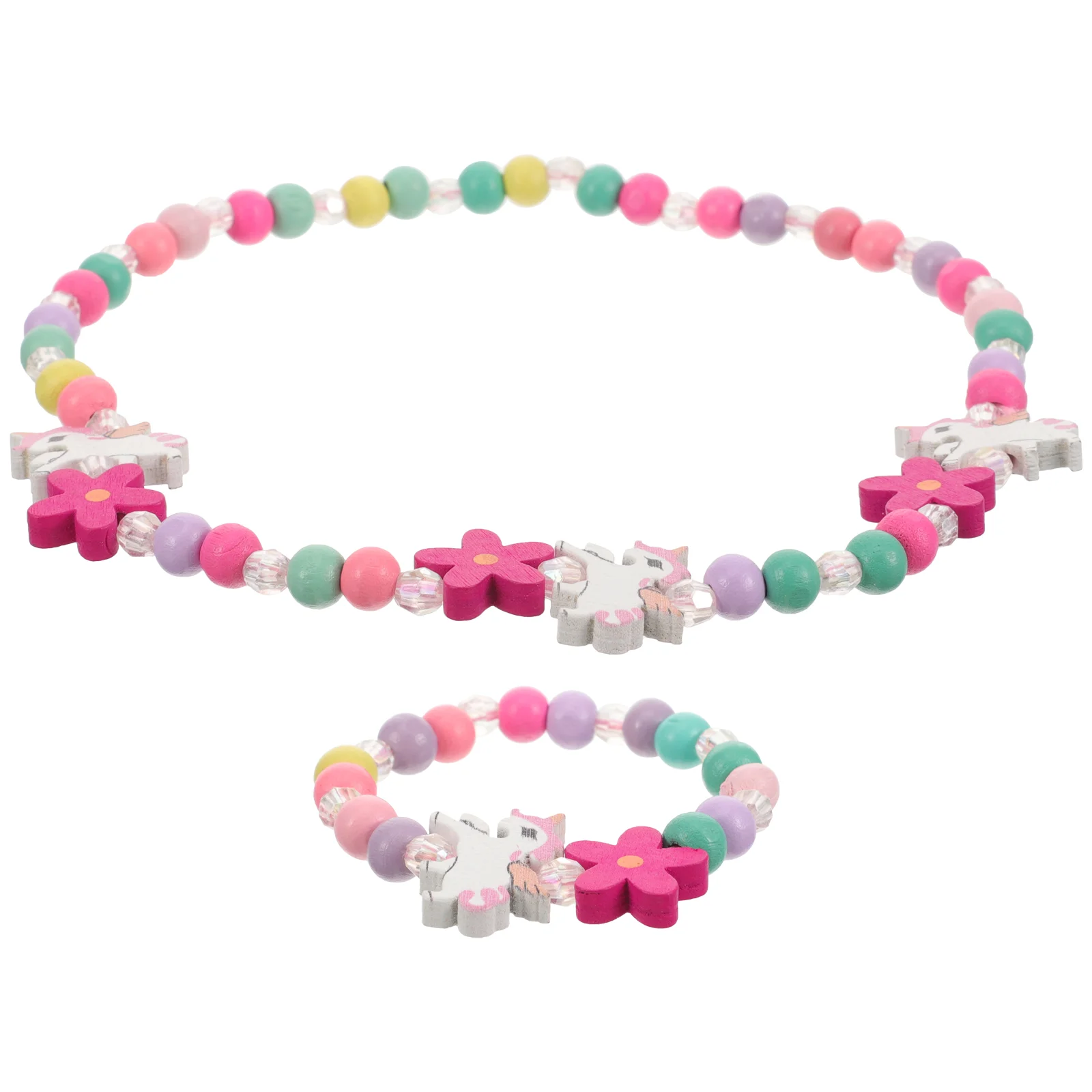 Unicorn Jewelry for Little Girls Bracelet Basket Kids Wooden Plastic Beads Necklace Child Toddler