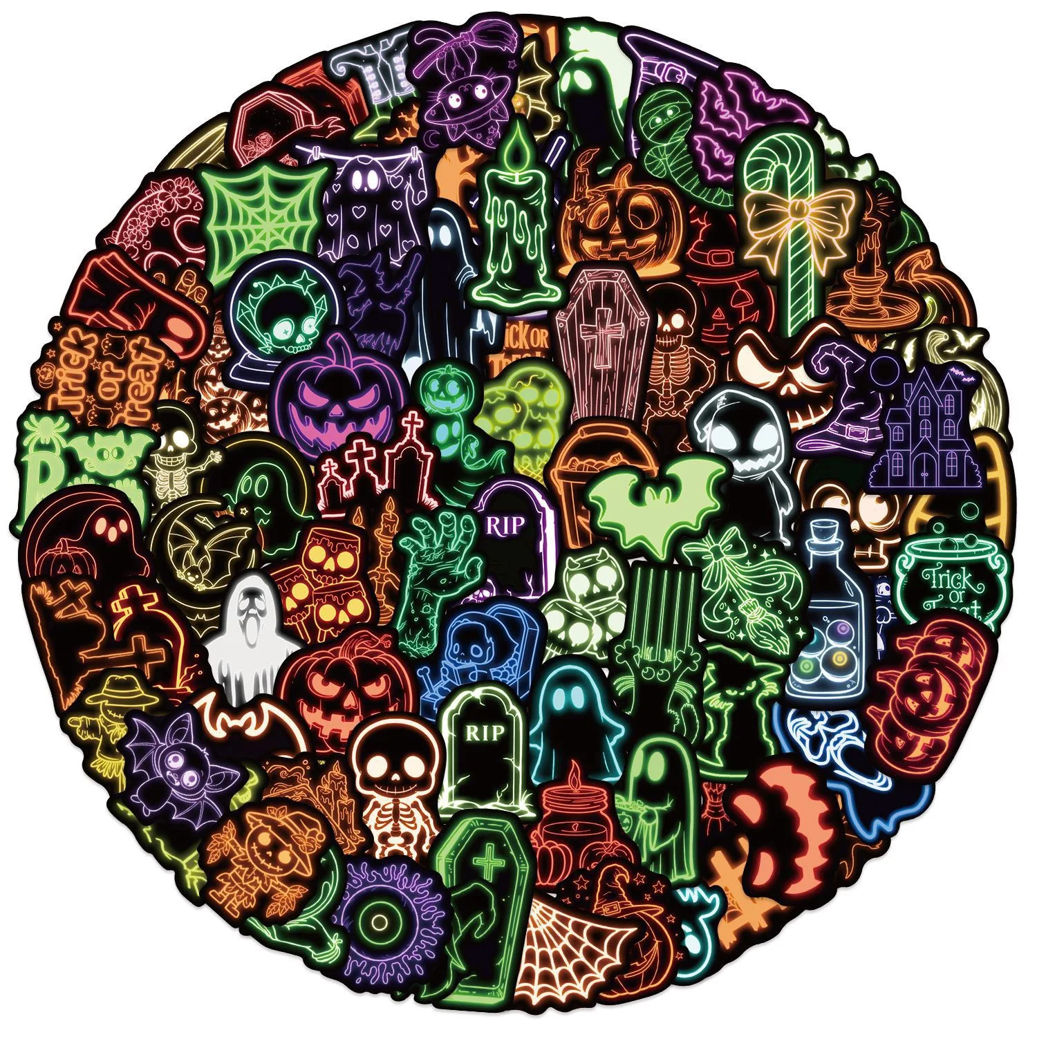 

10/50/100Pcs Neon Style Halloween Ghost Horror Graffiti Stickers Gothic Cartoon Decals Helmet Phone Luggage Bike Cool Sticker