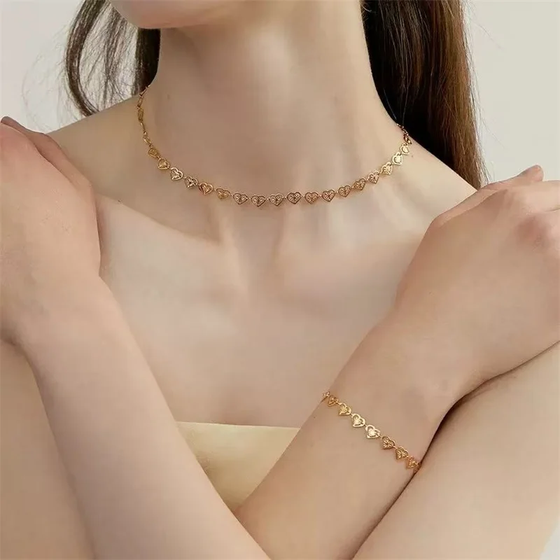 EILIECK 316L Edelstahl Kreatives Herz-Halsketten-Armband-Ohrringe-Set Modischer Goldfarbener Wasserdichter Schmuck für Frauen und Mädchen – Detail 15