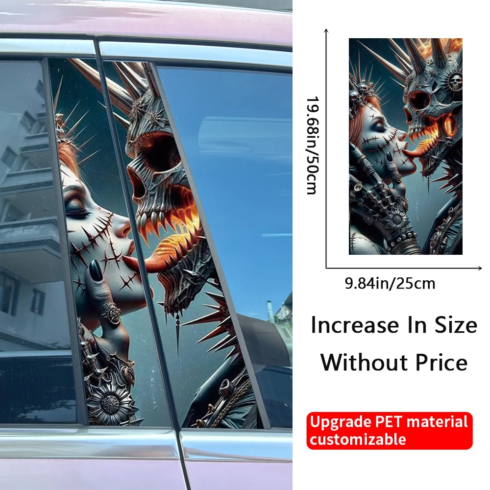 2Pcs/set Skull Couple Skeleton CP Car Stickers Auto B Pillar Waterproof Halloween DIY AUTO Doors Pillar Sunscreen PET Decals