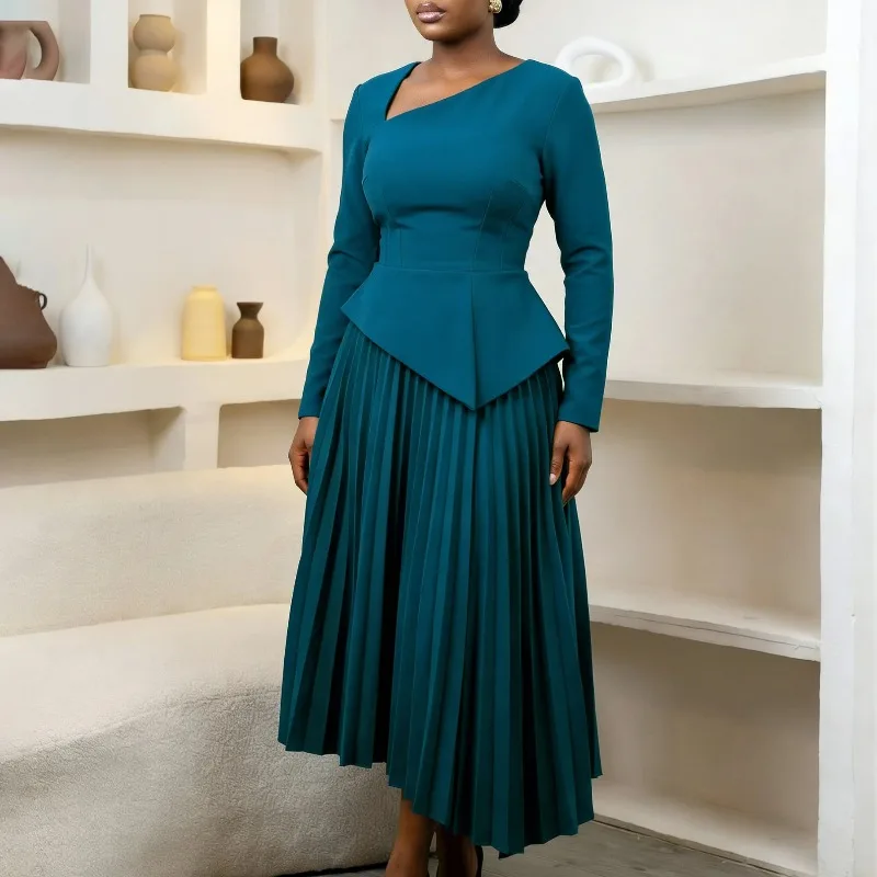 

Весеннее платье 2026 года: Модное африканское женское длинное вечернее платье макси с длинным рукавом, V-образным вырезом и плиссировкой, в стиле дашики.