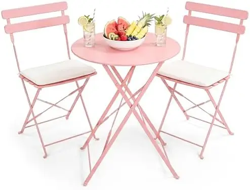 3-Piece Patio Bistro Set Outdoor Furniture Set Folding Bistro Table and Chairs with Premium Steel Frame Weather