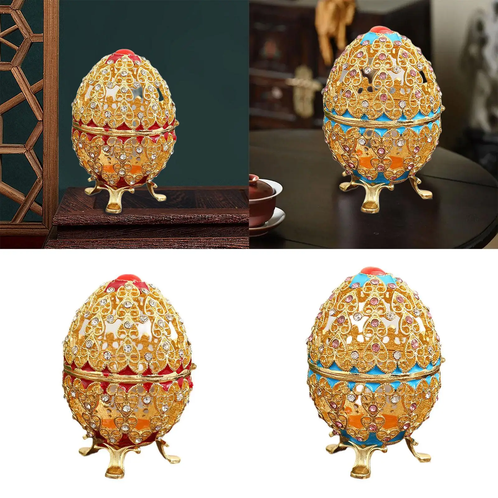 

Egg Shaped Trinket Box Collectible Figurine Box Enameled Decoration for Rings Vanity Table Necklaces Home Decor Bracelets
