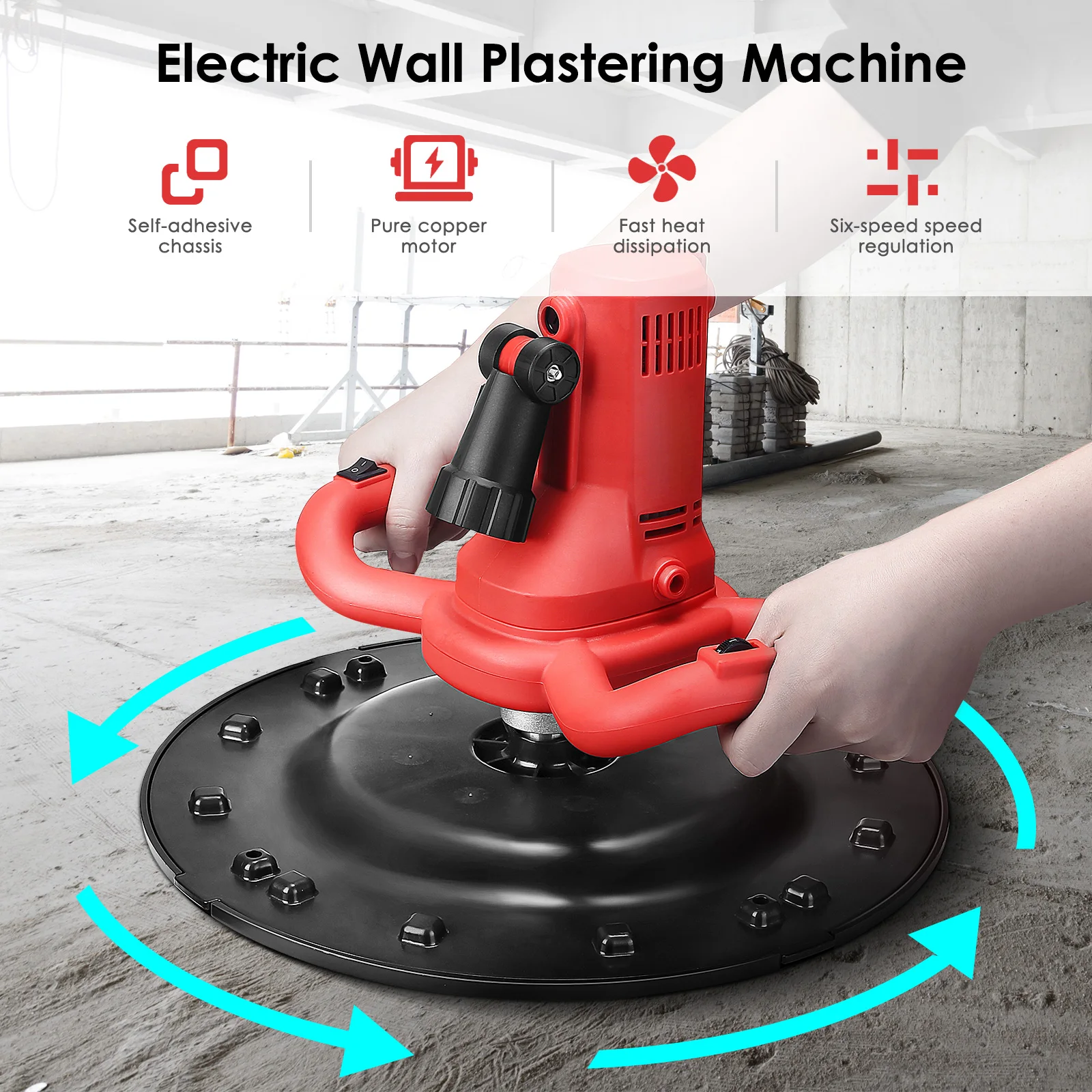 Electric Cement Polisher 1700W Adjust Speed Concrete Cement Mortar Trowel Wall Smoothing Polishing Machine with Mud Mixer Bar