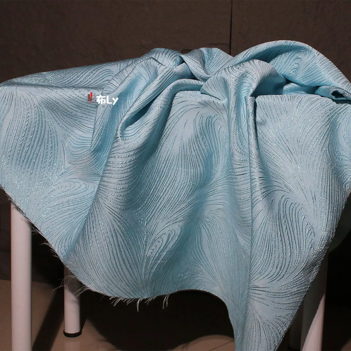 Blue 3D Flowing Texture Double-Sided Jacquard Fabric For Luxury Skirt Hanfu Gown