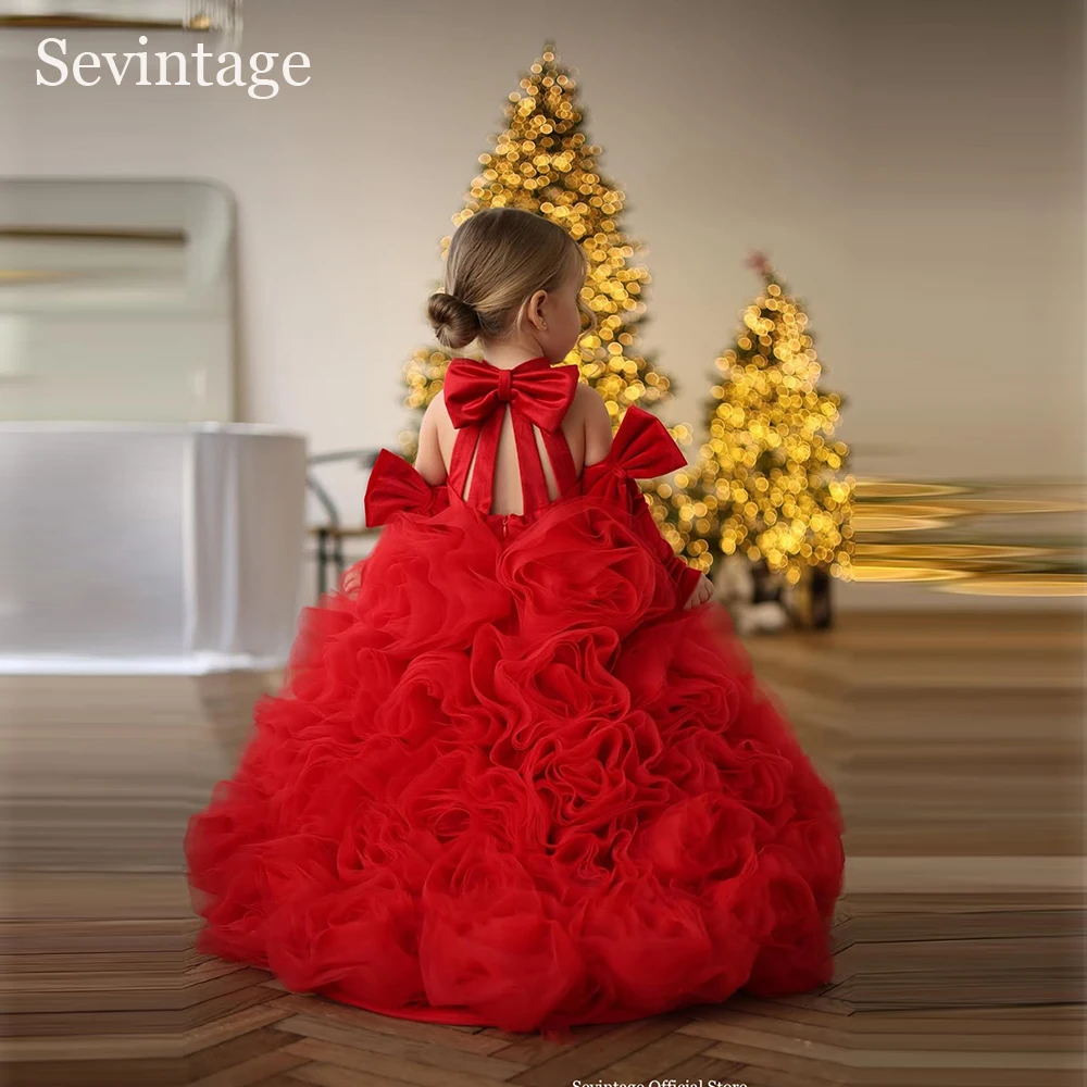 

Sevintage красная принцесса длинные платья с цветочным узором для девочек с бантом сзади и оборками детские бальные платья для свадьбы без рукавов на день рождения на заказ