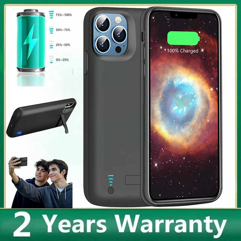 

Чехол-аккумулятор 10000 мАч с подставкой для iPhone 12, 14 Pro, 13 Mini, 13 Pro Max, зарядный чехол-пауэрбанк