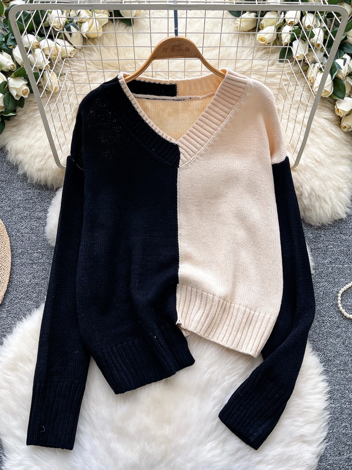 

Faion асимметричный симметричный вязаный свободный женский свитер с v-образным вырезом, зимний ленивый маленький длинный кардиган све