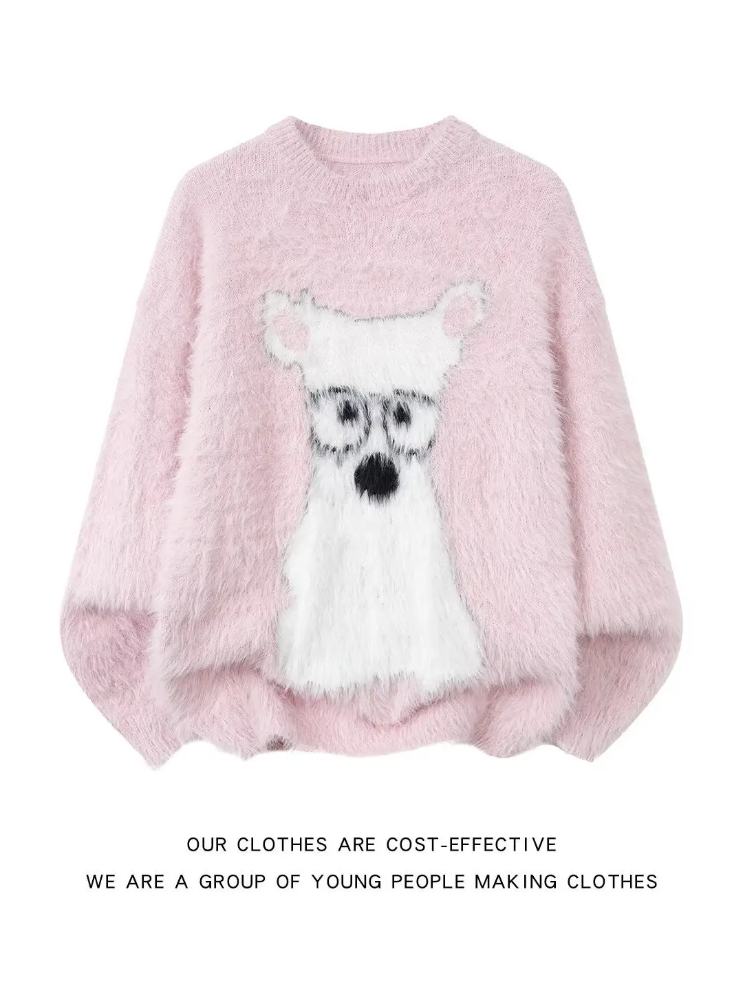 

Вязаный свитер с милым принтом собачьей головы, осенне-зимний, повседневный, удобный, из мягкого материала, с круглым вырезом, теплый топ