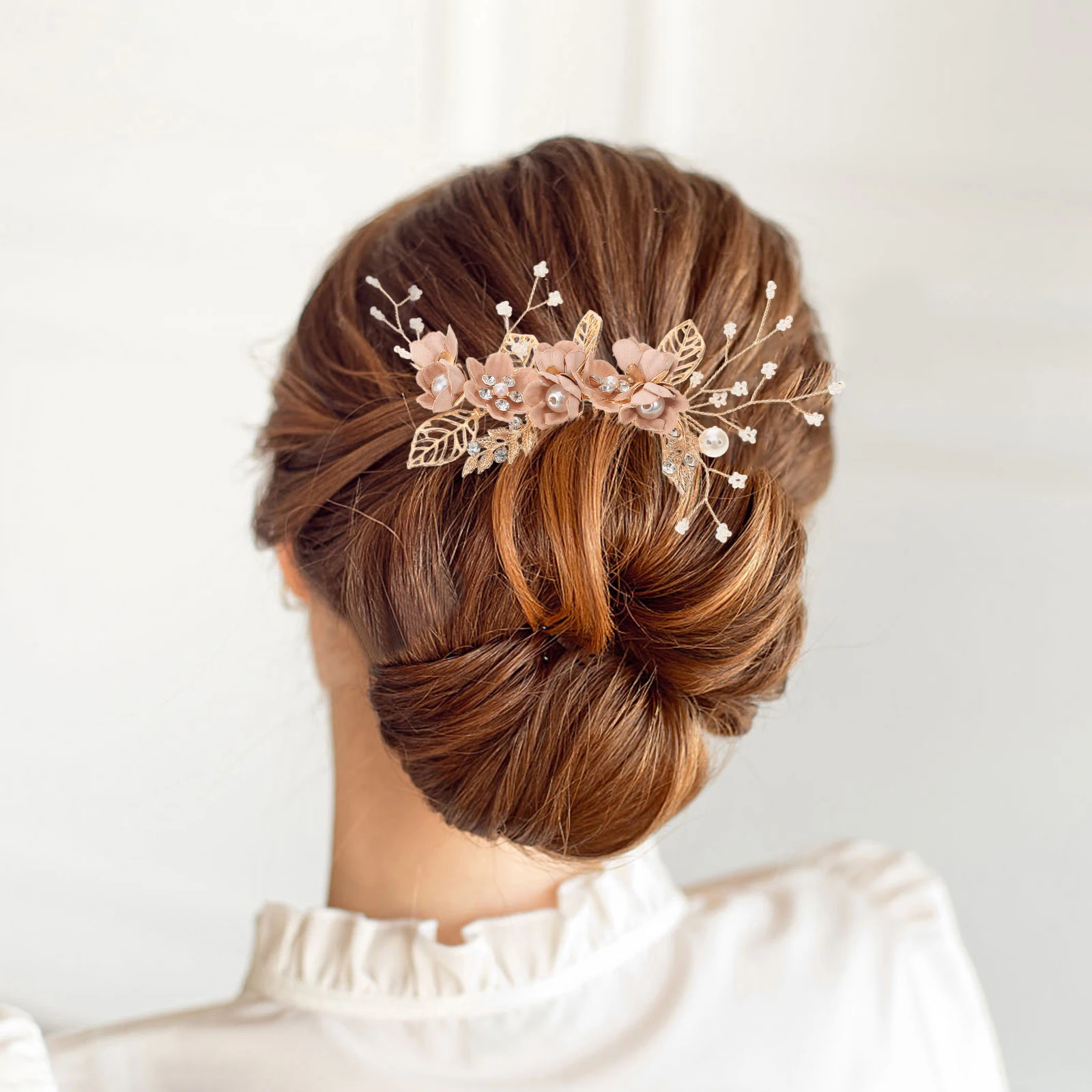 

4pcs Hair Comb Set Floral Bridal Headpieces Wedding Accessories Rhinestone Decorated Prom Party Bride Combs Pink