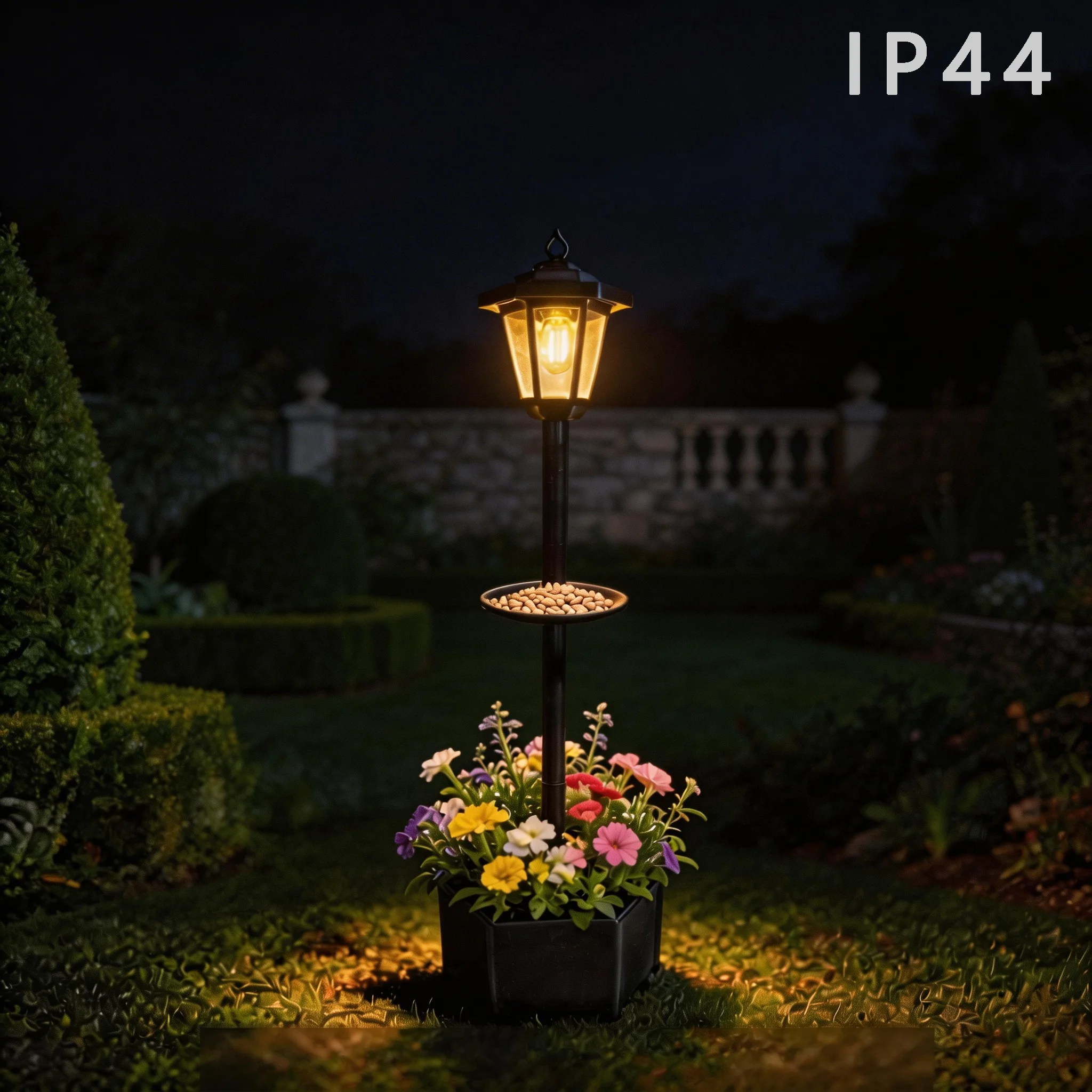 Solar Lantern Outdoor 3-in-1 Bird Feeder Planter Floor Lamp Post Waterproof Dusk to Dawn Auto On Off LED Garden Light with Flower Pot Base for Patio Yard Porch Decor