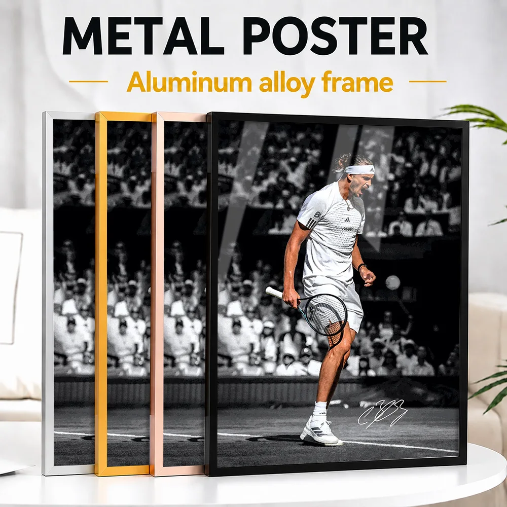 Alexander Zverev Celebrating Tennis Victory Framed Metal Print Personalized Photo Energetic Motion Style Wall Art For Home Gym