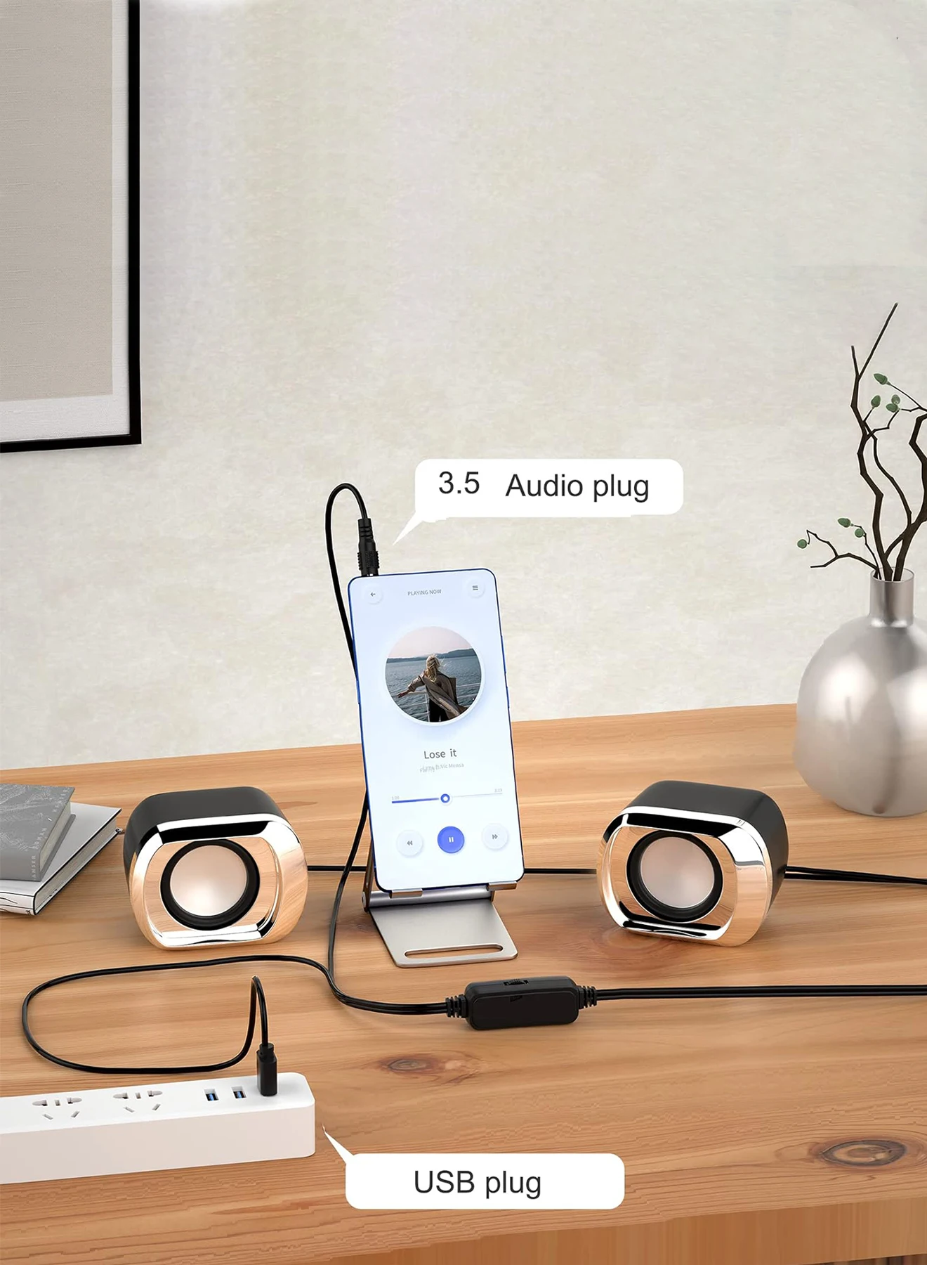 Altavoz compacto y delicado para ordenador portátil, Control de volumen y enchufe de Audio de 3,5 Mm, Altavoz de escrito