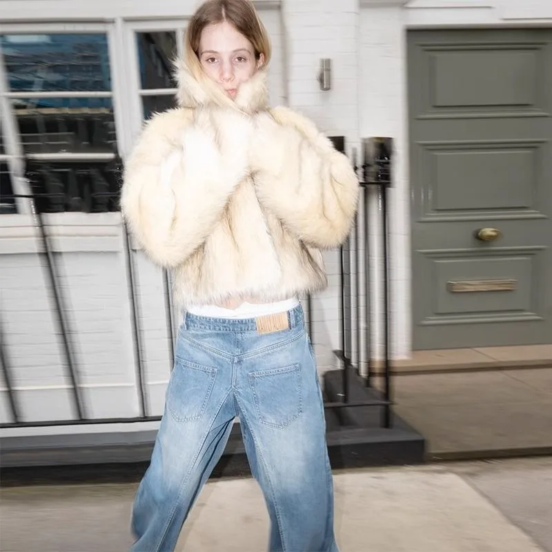 تقليد الثعلب الفراء العشب معطف المرأة فضفاضة قصيرة الشتاء نمط جديد ساحة طوق صديقة للبيئة الفراء الراقية الشعور معطف #3