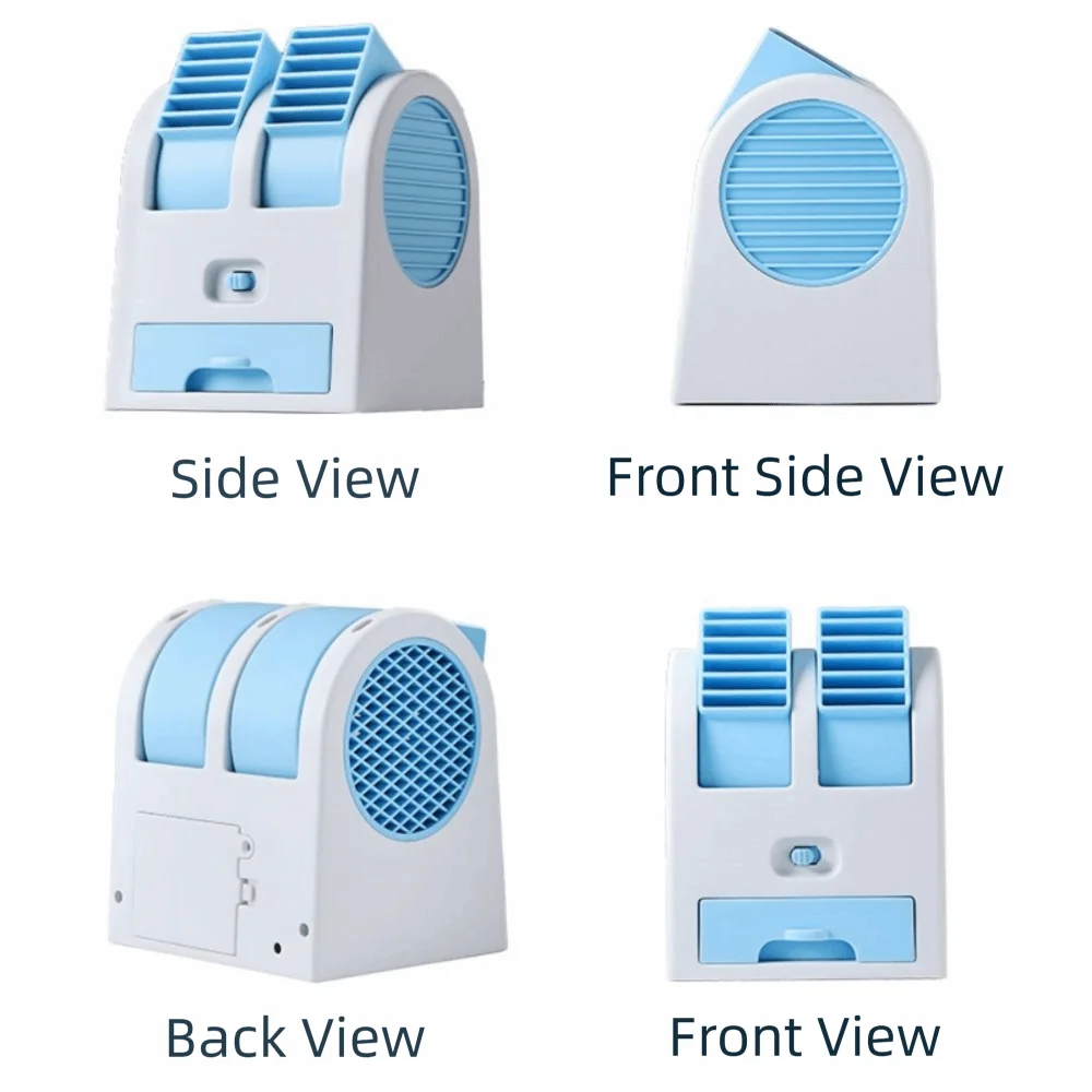 Quiet Mini Air Cooling Desk Fan Dual Air Outlet Battery Powered Portable Table Fan Ice Box Ice Water Tray