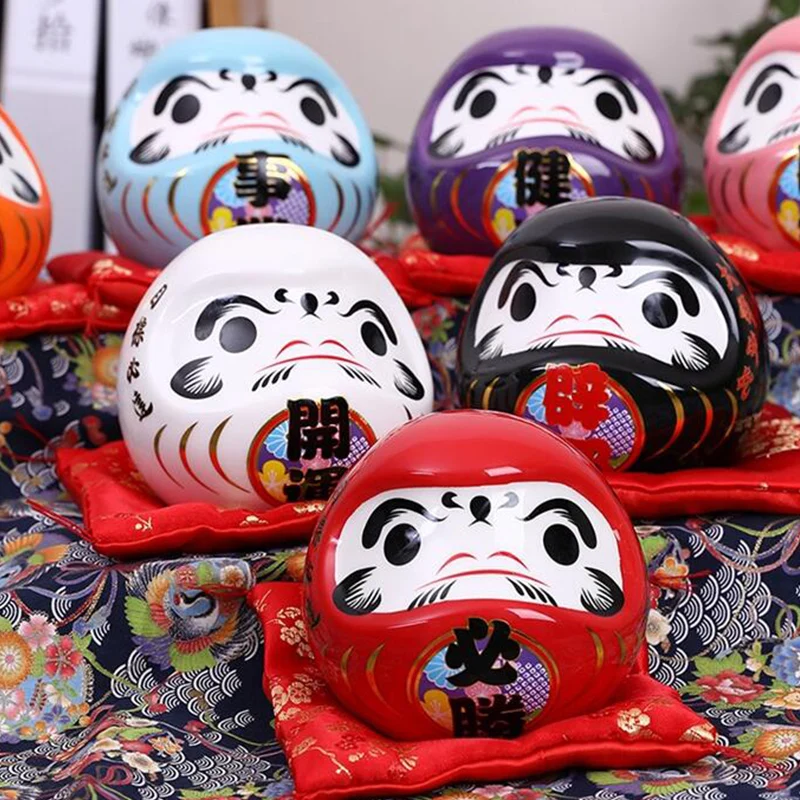 Japanese Ceramic Daruma Doll Lucky Cat Fortune Ornament Money Box Tabletop Feng Shui Craft Home Decor Crafts Gifts