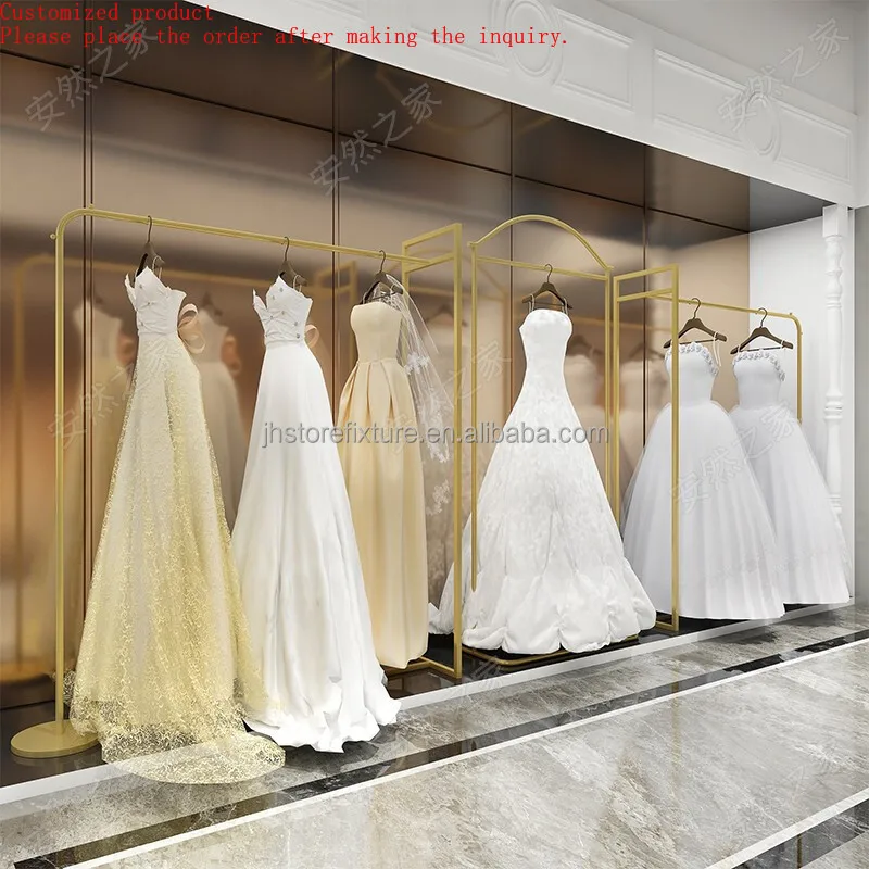 

European Luxury High Quality Gold Dresses Rack Creative Art Rack Free Standing Hanging Clothing Display